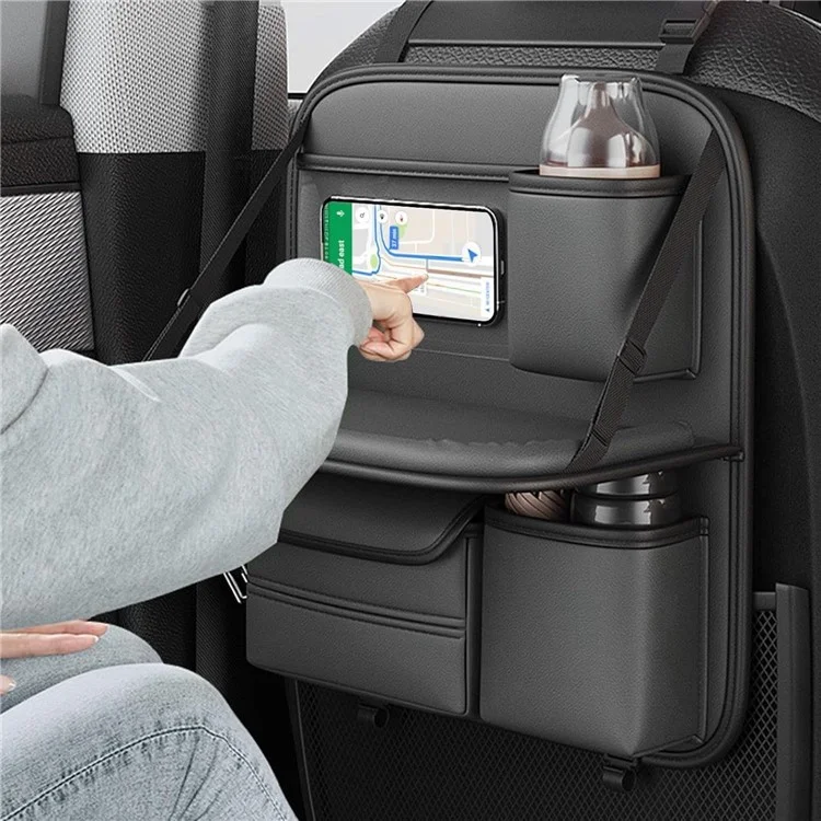 Rücksitzorganizer für Autos Mehrtaschige Aufbewahrungstasche Wasserdichtes PU-Leder-Schutzmatten mit Klapptisch