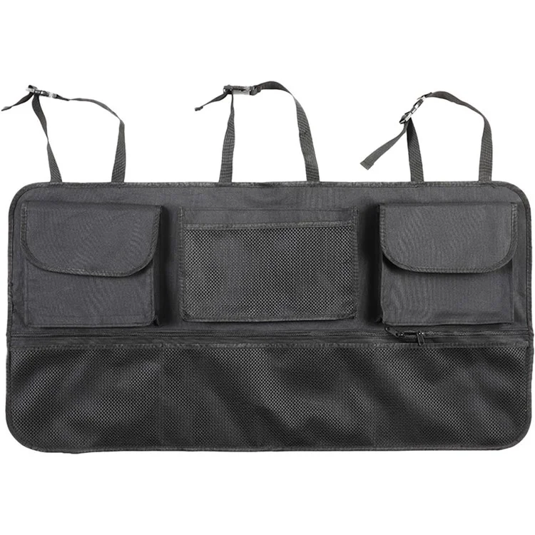 Organizador de gran capacidad para maletero de coche con bolsa de almacenamiento para asiento trasero - Tela Oxford con múltiples bolsillos y bolsa colgante - Negro