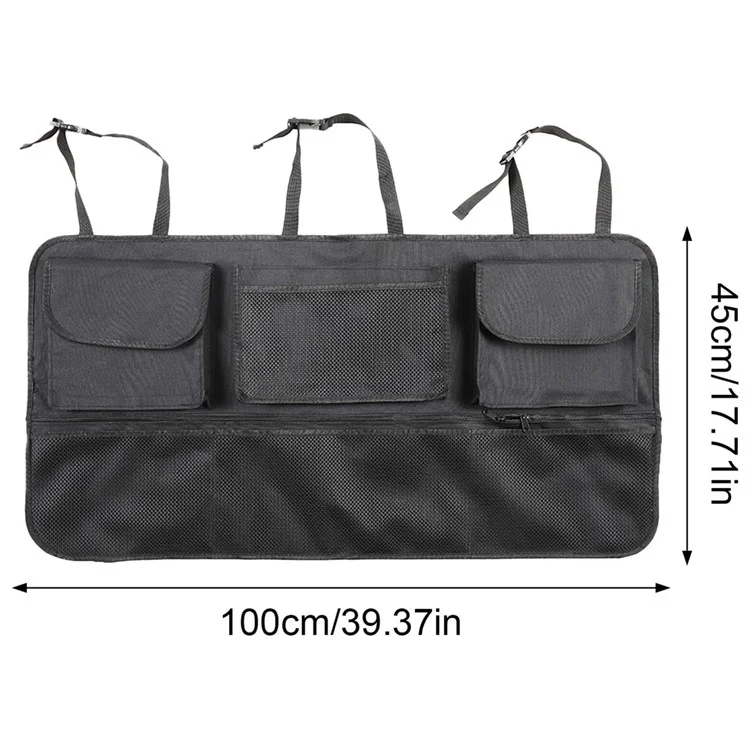 Organizador de gran capacidad para maletero de coche con bolsa de almacenamiento para asiento trasero - Tela Oxford con múltiples bolsillos y bolsa colgante - Negro