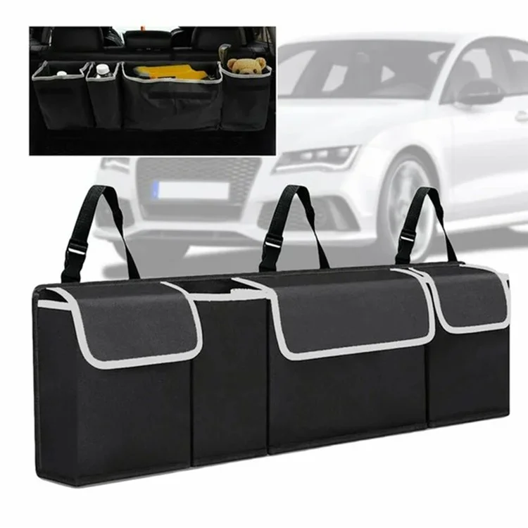 Organizador Universal para Asiento Trasero de Coche con Múltiples Bolsillos y Tapa, de Tela Oxford para Maletero