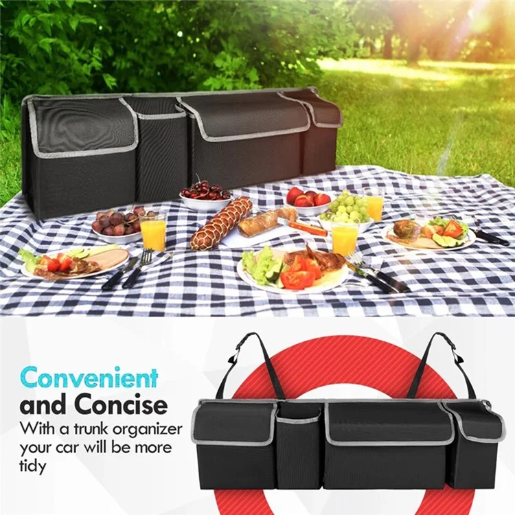Organizador Universal para Asiento Trasero de Coche con Múltiples Bolsillos y Tapa, de Tela Oxford para Maletero