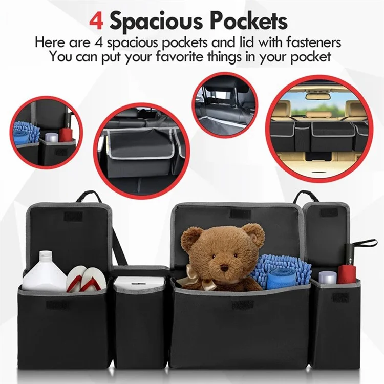 Organizador Universal para Asiento Trasero de Coche con Múltiples Bolsillos y Tapa, de Tela Oxford para Maletero