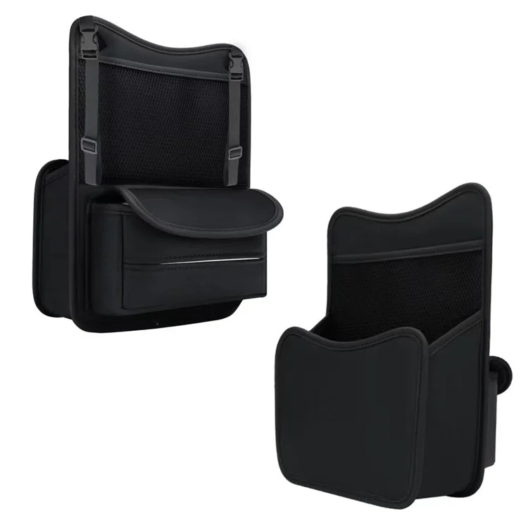 Universal Car Seat Back Organizer PU Leather Storage Bag Center Hanger Between Seats - Black