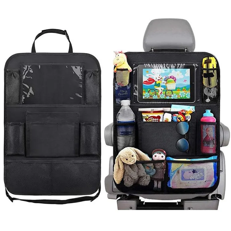 Sac de rangement pour dossier de siège de voiture en tissu Oxford 600D imperméable avec pochette transparente pour iPad