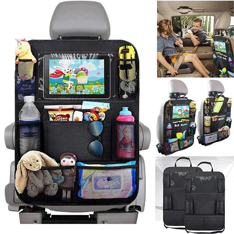 Sac de rangement pour dossier de siège de voiture en tissu Oxford 600D imperméable avec pochette transparente pour iPad