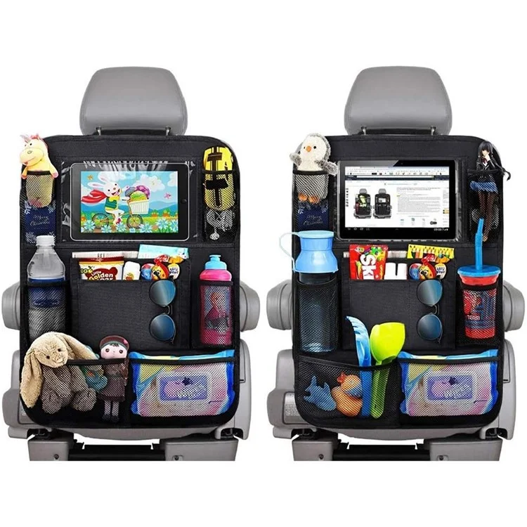Sac de rangement pour dossier de siège de voiture en tissu Oxford 600D imperméable avec pochette transparente pour iPad