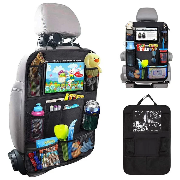 Sac de rangement pour dossier de siège de voiture en tissu Oxford 600D imperméable avec pochette transparente pour iPad