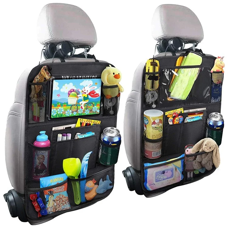 Sac de rangement pour dossier de siège de voiture en tissu Oxford 600D imperméable avec pochette transparente pour iPad