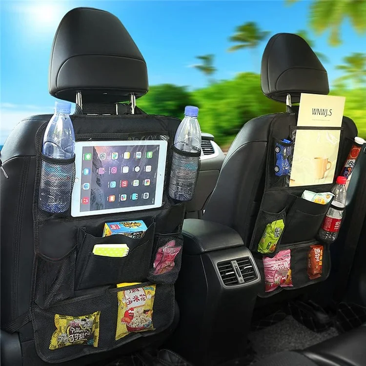 Sac de rangement pour dossier de siège de voiture en tissu Oxford 600D imperméable avec pochette transparente pour iPad