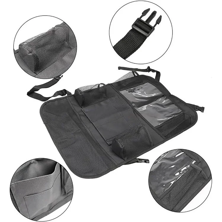 Sac de rangement pour dossier de siège de voiture en tissu Oxford 600D imperméable avec pochette transparente pour iPad