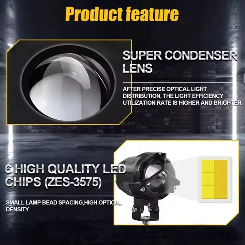 DC 12V-65V Motorcycle LED Headlight 8000lm 20W High Low Beam Fog Lamp for Car / ATV / SUV