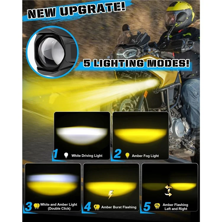 Farol de LED para Motocicleta 12V-65V IP68 à Prova d'Água 20W 6000lm Luz Alta e Baixa