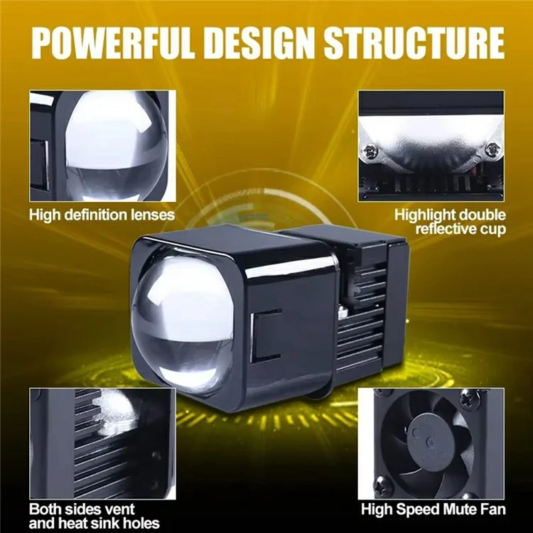1.5 Inch Lens Waterproof LED Headlight Motorcycle High Low Beam Fog Light Built In Cooling Fan