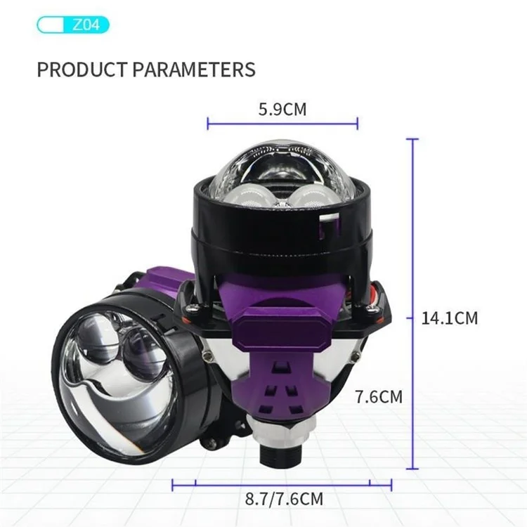 Faro de proyección láser LED doble de 2,5 pulgadas, 6500K, resistente al agua, 12V, 50W, haz alto y bajo, luz antiniebla para coche