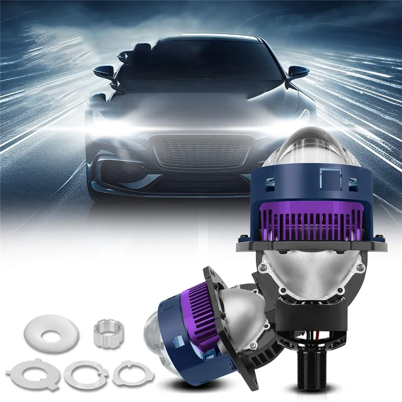 T04 Un par de faros LED de 3 pulgadas con proyector de matriz para coche, compatible con H4 / H7 / H11 / 9005 / 9006, lámpara de cabeza láser