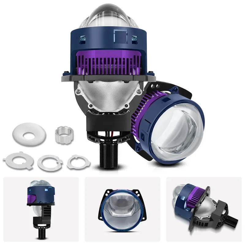 T04 Un par de faros LED de 3 pulgadas con proyector de matriz para coche, compatible con H4 / H7 / H11 / 9005 / 9006, lámpara de cabeza láser