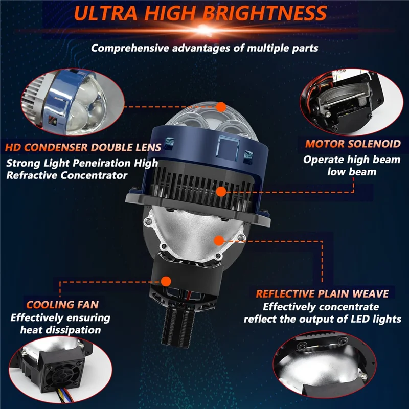 T05 1 Par de Farol LED Projetor Matrix para H4 / H7 / H11 / 9005 / 9006 Feixe Alto e Baixo Farol Laser Automotivo