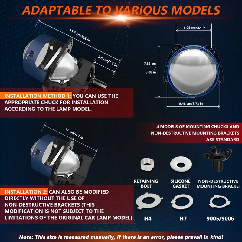 T03 For H4 / H7 / H11 / 9005 / 9006 3 Inch LED Headlight Matrix Projector High Low Beam Car Headlamp