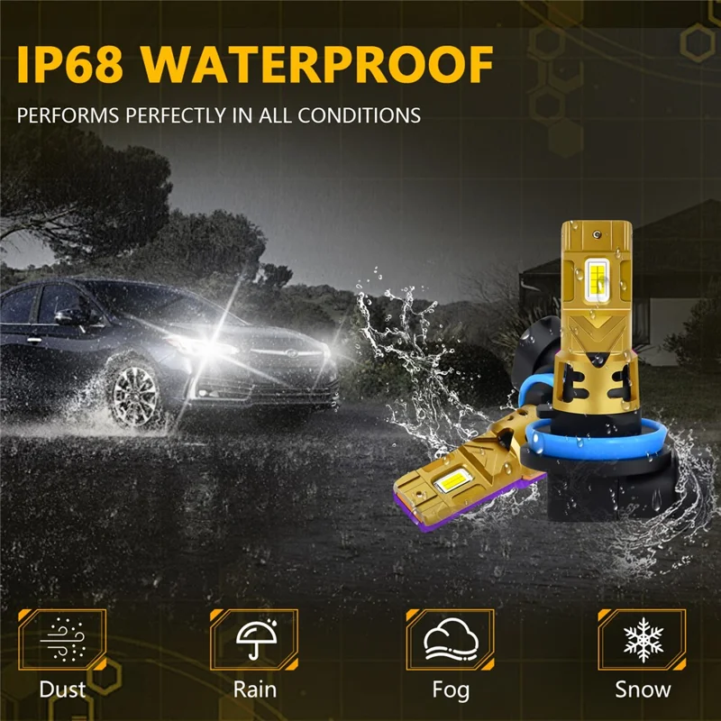 1 пара H8 / H9 / H11 светодиодных автомобильных лампочек фар 35 Вт 6500K IP68 водонепроницаемые для ближнего и дальнего света