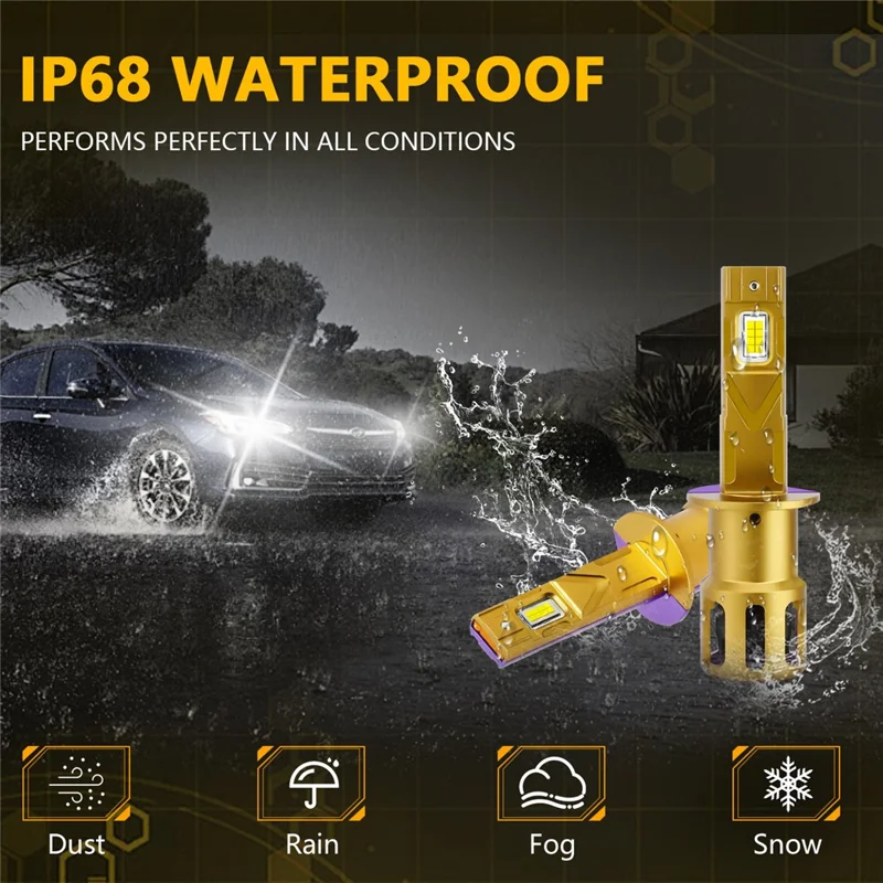 1 Pair H1 LED Car Headlight Bulbs 35W 6500K IP68 Waterproof High Low Beam Headlamp