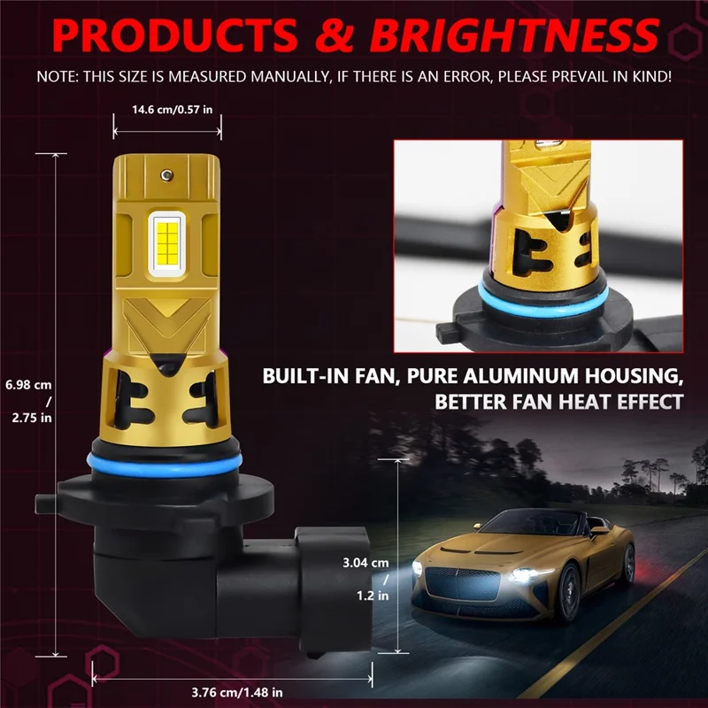 1 Par de Lâmpadas de Farol LED 9005 / HB3 para Carro 35W 6500K IP68 à Prova d'Água para Farol Alto e Baixo