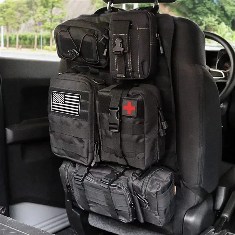 Car Back Seat Tactical Organizer Multifunction Vehicle Molle Panel Backrest Hanging Bag with 5 Detachable Molle Pouch - Green