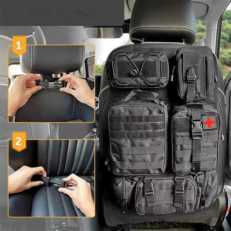 Car Back Seat Tactical Organizer Multifunction Vehicle Molle Panel Backrest Hanging Bag with 5 Detachable Molle Pouch - Green