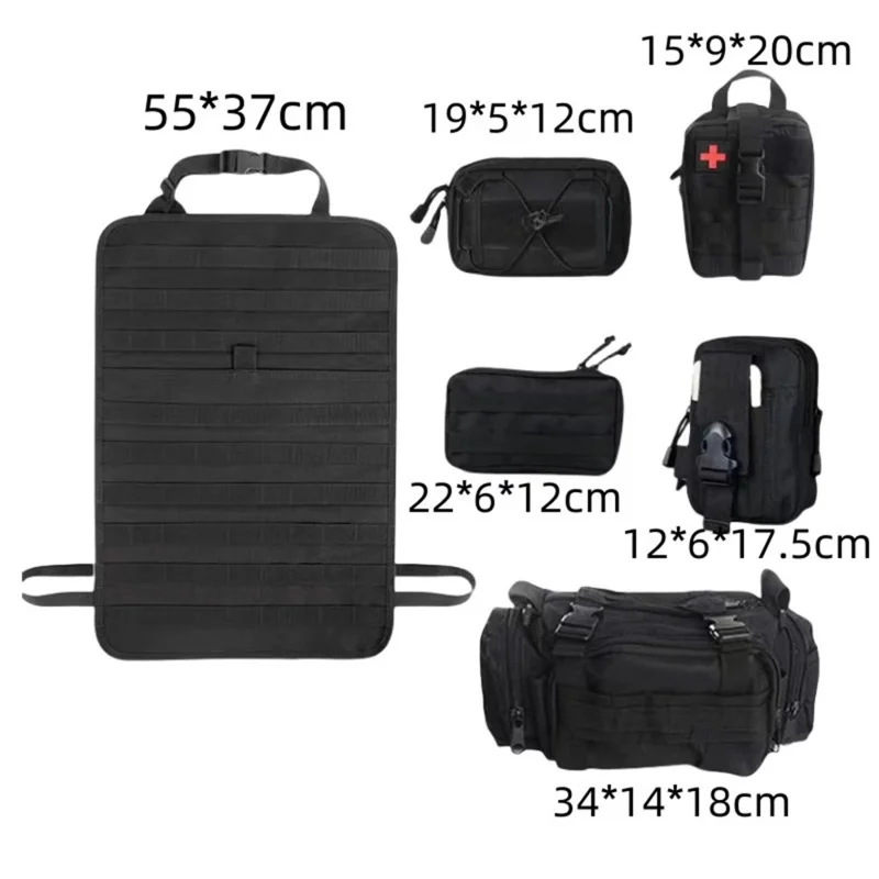Car Back Seat Tactical Organizer Multifunction Vehicle Molle Panel Backrest Hanging Bag with 5 Detachable Molle Pouch - Khaki