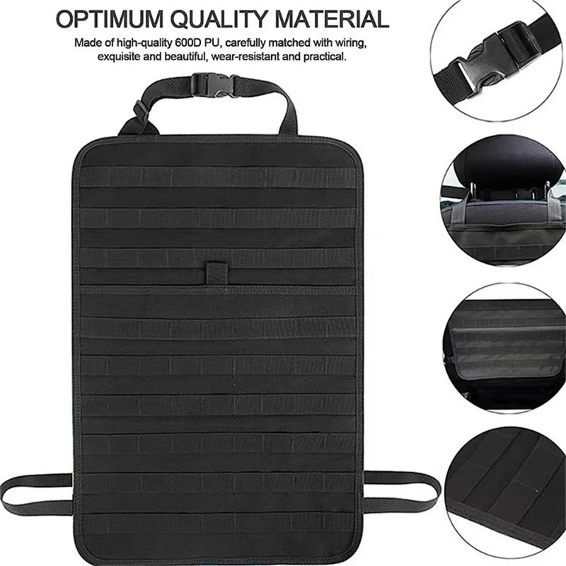 Car Back Seat Tactical Organizer Multifunction Vehicle Molle Panel Backrest Hanging Bag with 5 Detachable Molle Pouch - Khaki