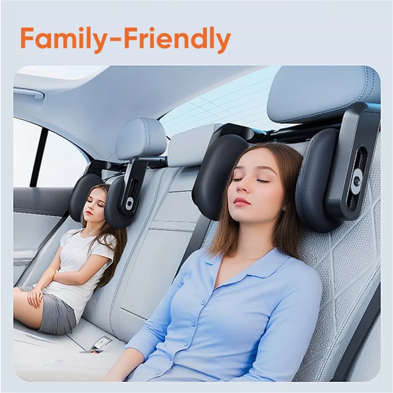 Car Headrest Memory Foam Neck Support Pillow Adjustable 3 Axis Linkage Dual Hook Cushion for Side Sleeping - Black