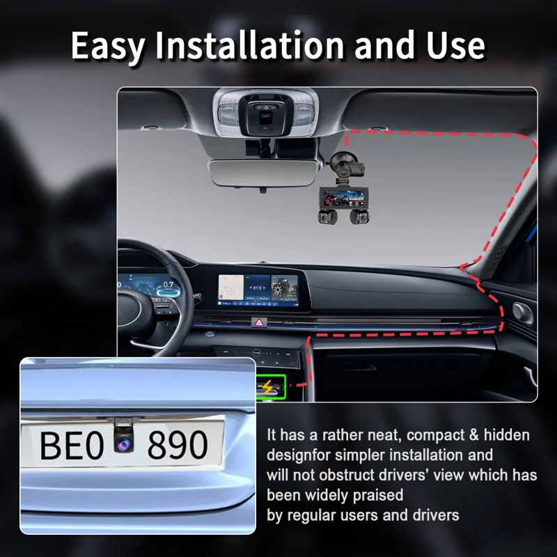 W3 WiFi 4 Channel Dash Cam 2K Night Vision Quad Lens Car DVR Vehicle Driving Recorder with GPS Module + Step-Down Cable