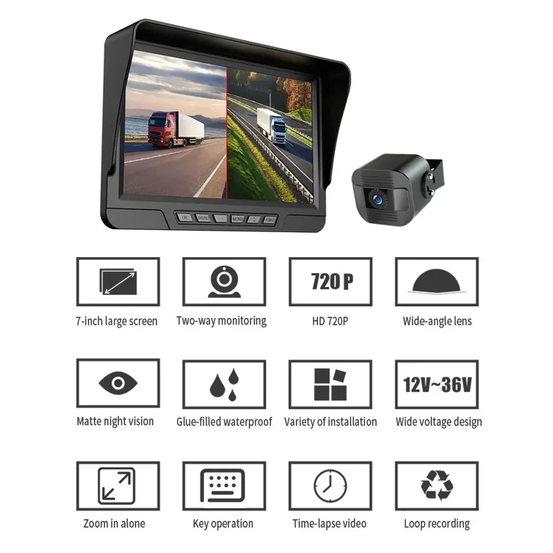 D06PLUS 7 Zoll Drahtlose Digitale HD Armaturenbrett-Kamera mit Vorder- und Rückseiten-Aufnahme DVR Rückfahrkamera-System mit F19 Kamera