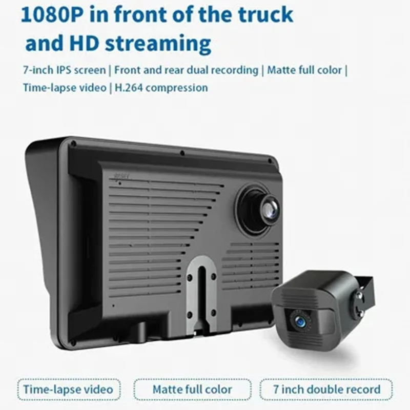 D06PLUS 7 Zoll Drahtlose Digitale HD Armaturenbrett-Kamera mit Vorder- und Rückseiten-Aufnahme DVR Rückfahrkamera-System mit F19 Kamera