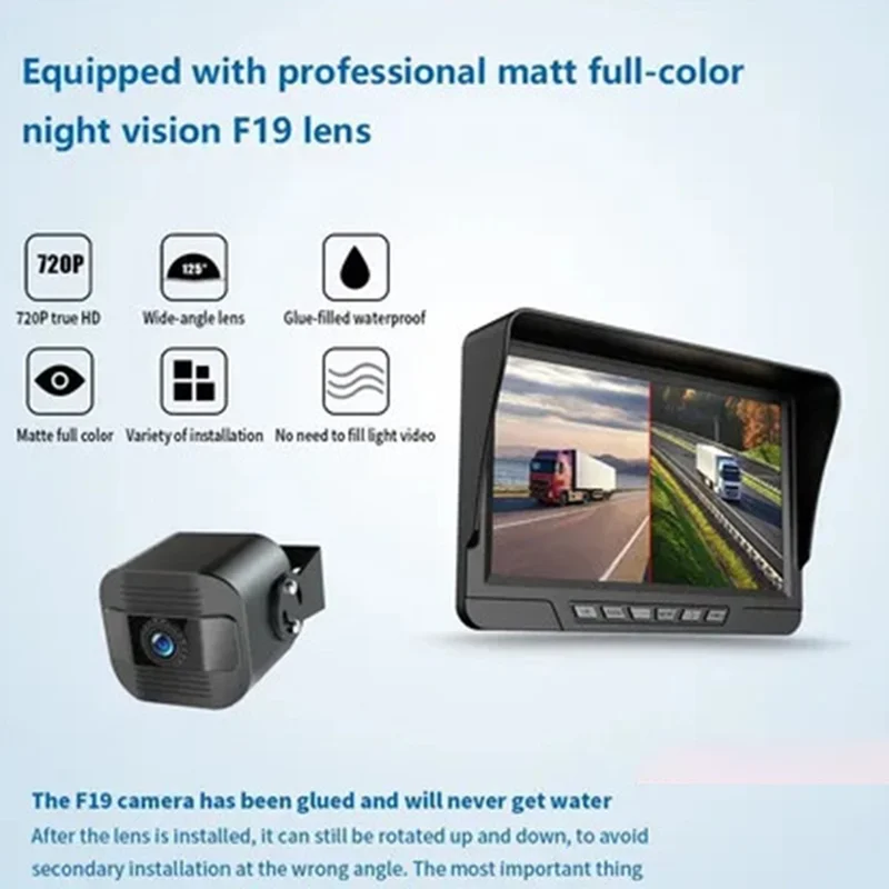 D06PLUS 7 Zoll Drahtlose Digitale HD Armaturenbrett-Kamera mit Vorder- und Rückseiten-Aufnahme DVR Rückfahrkamera-System mit F19 Kamera