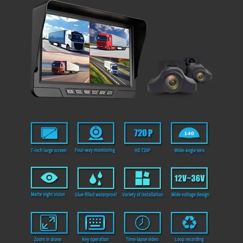 T70 7-Zoll Drahtlose Digitale HD-Kamera mit Vorder- und Rückkamera Aufnahme Dashcam Rückfahrsystem mit F9 Kamera