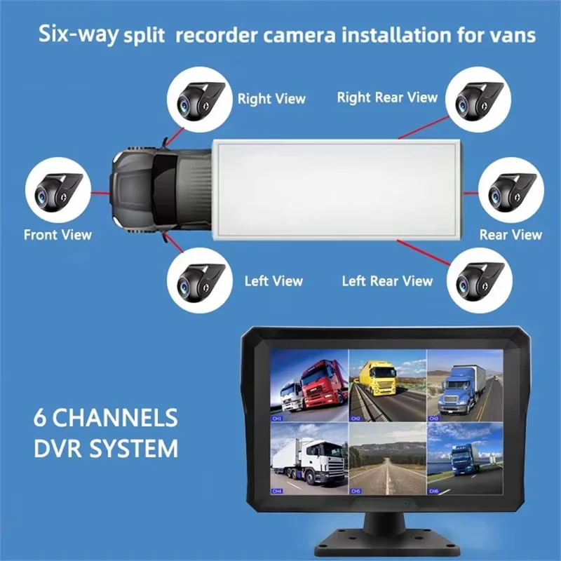 T60PRO Sistema DVR di Navigazione con Schermo da 10,1 Pollici, 6 Canali di Monitoraggio, Visione Notturna e Telecamera per Retromarcia con Fotocamera F10