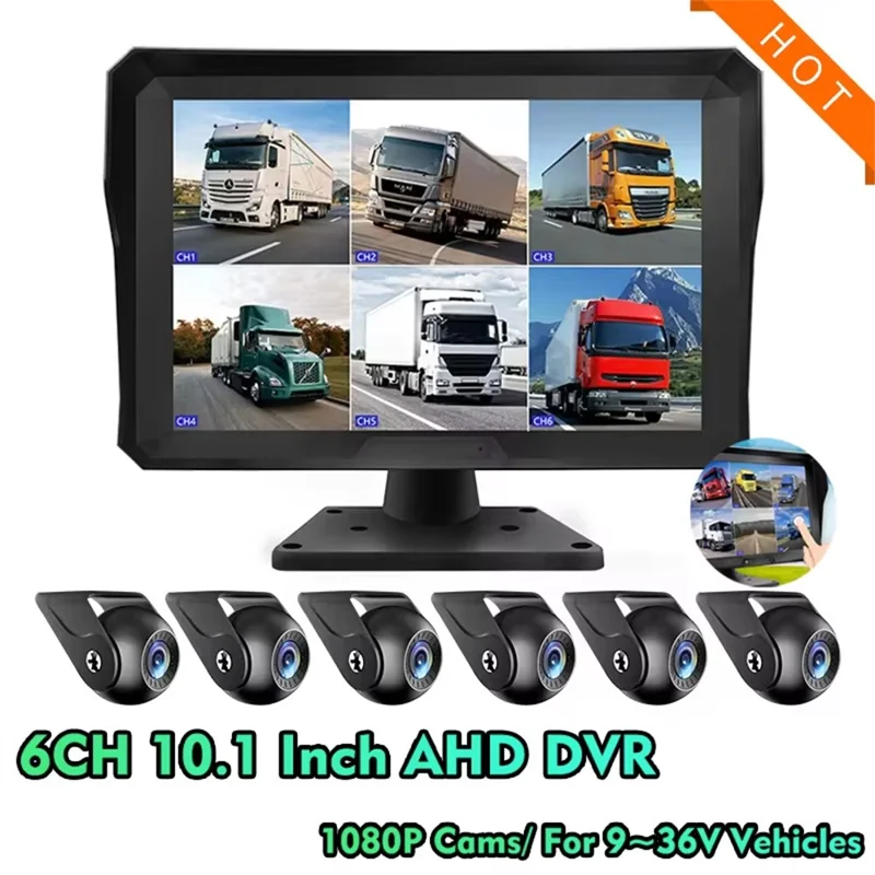 T60PRO Sistema DVR di Navigazione con Schermo da 10,1 Pollici, 6 Canali di Monitoraggio, Visione Notturna e Telecamera per Retromarcia con Fotocamera F10