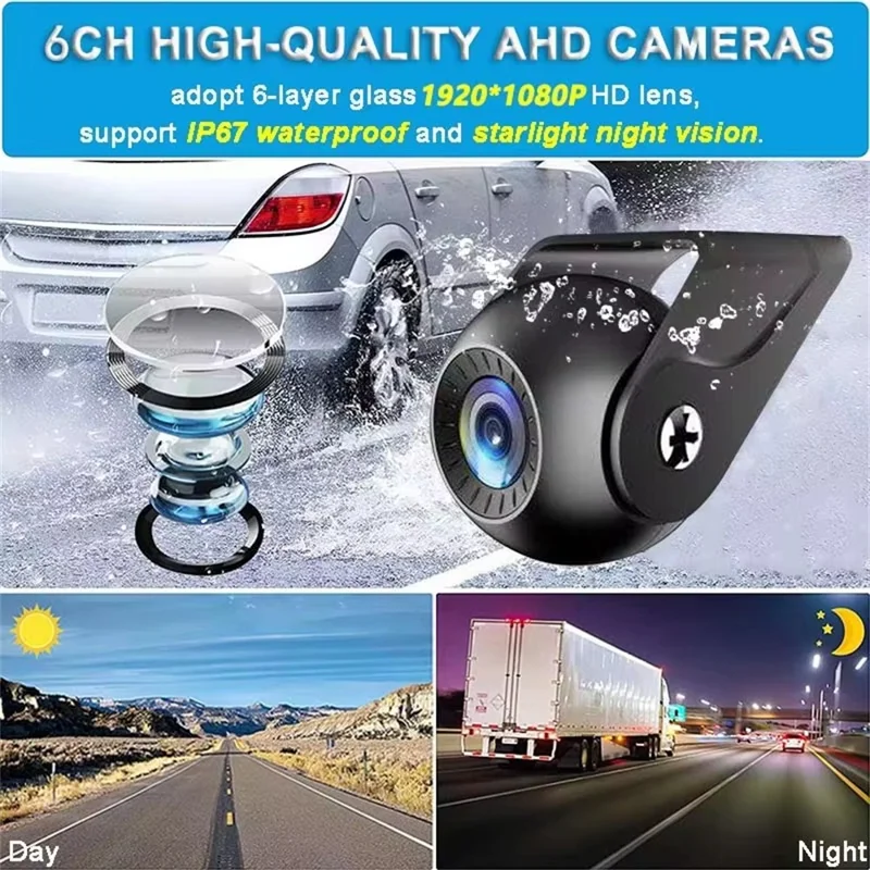 T60PRO Sistema DVR di Navigazione con Schermo da 10,1 Pollici, 6 Canali di Monitoraggio, Visione Notturna e Telecamera per Retromarcia con Fotocamera F10