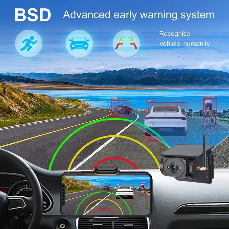 Cámara HD con Energía Solar Magnética para Salpicadero de Coche o Camión, Sistema WiFi de Marcha Atrás
