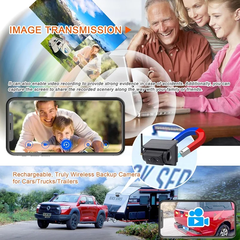 Cámara HD con Energía Solar Magnética para Salpicadero de Coche o Camión, Sistema WiFi de Marcha Atrás