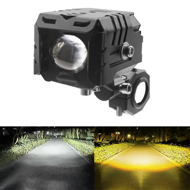 Faro de Motocicleta V90 de 30W IP65 Resistente al Agua con Luz Amarilla y Blanca, Lámpara Auxiliar LED para Coche