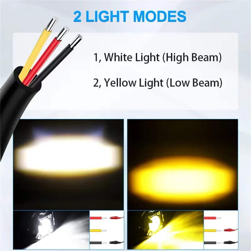Faro de Motocicleta V90 de 30W IP65 Resistente al Agua con Luz Amarilla y Blanca, Lámpara Auxiliar LED para Coche