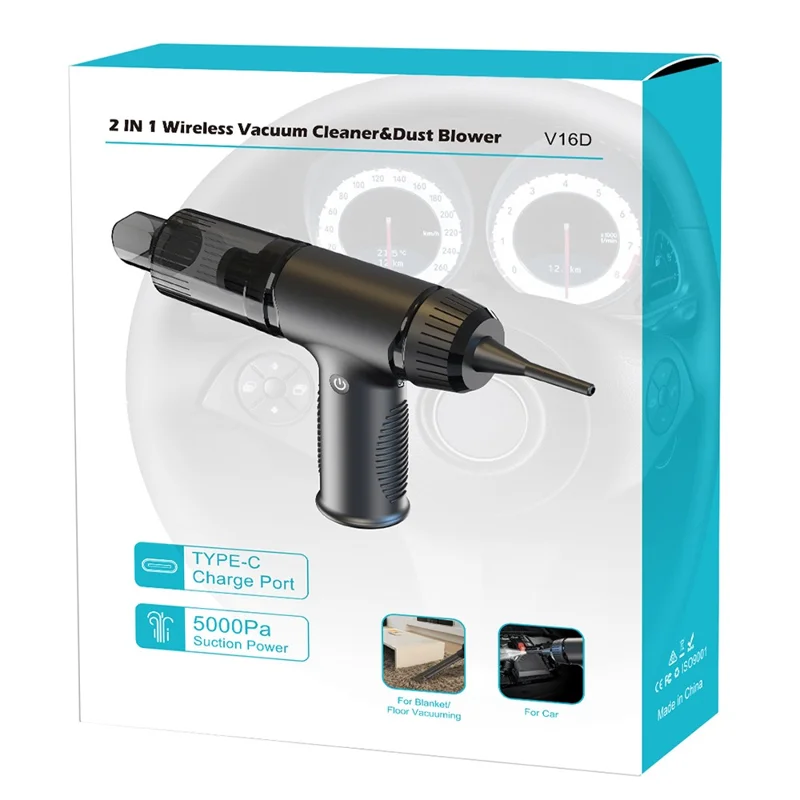 Aspirateur à main V16D 2 en 1 pour voiture avec souffleur à poussière rechargeable et 7 buses, aspiration puissante