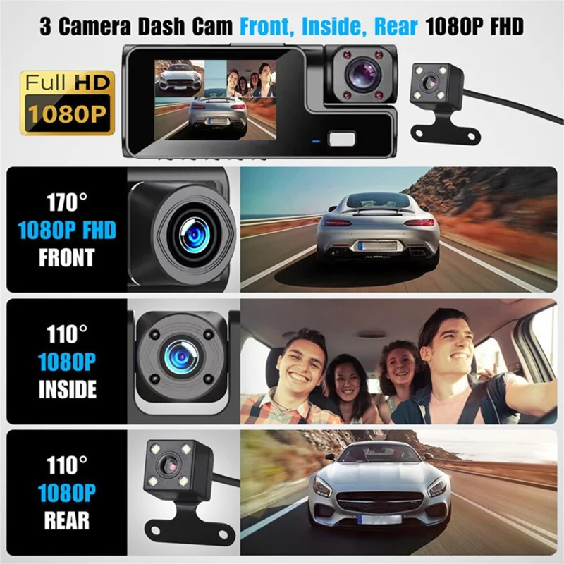 A22 1080P Dreifach-Objektiv Autokamera mit Nachtsicht, WiFi-Dashcam und Rückfahrkamera