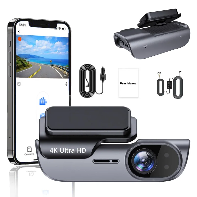 Câmera Veicular K05 4K com WiFi, Visão Noturna HD, Monitor de Estacionamento e Gravação Time-Lapse, Alimentação por Acendedor de Cigarro