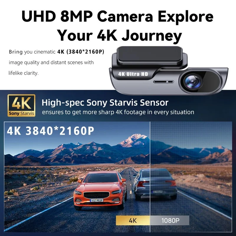 Câmera Veicular K05 4K com WiFi, Visão Noturna HD, Monitor de Estacionamento e Gravação Time-Lapse, Alimentação por Acendedor de Cigarro