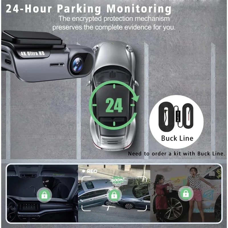 Câmera Veicular K05 4K com WiFi, Visão Noturna HD, Monitor de Estacionamento e Gravação Time-Lapse, Alimentação por Acendedor de Cigarro