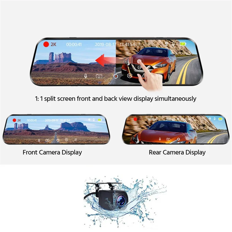 10 Zoll Vollbild-2K-Rückfahrkamera mit WLAN-Dashcam, Doppellinse und Rückfahrhilfe, inklusive 32GB Speicherkarte