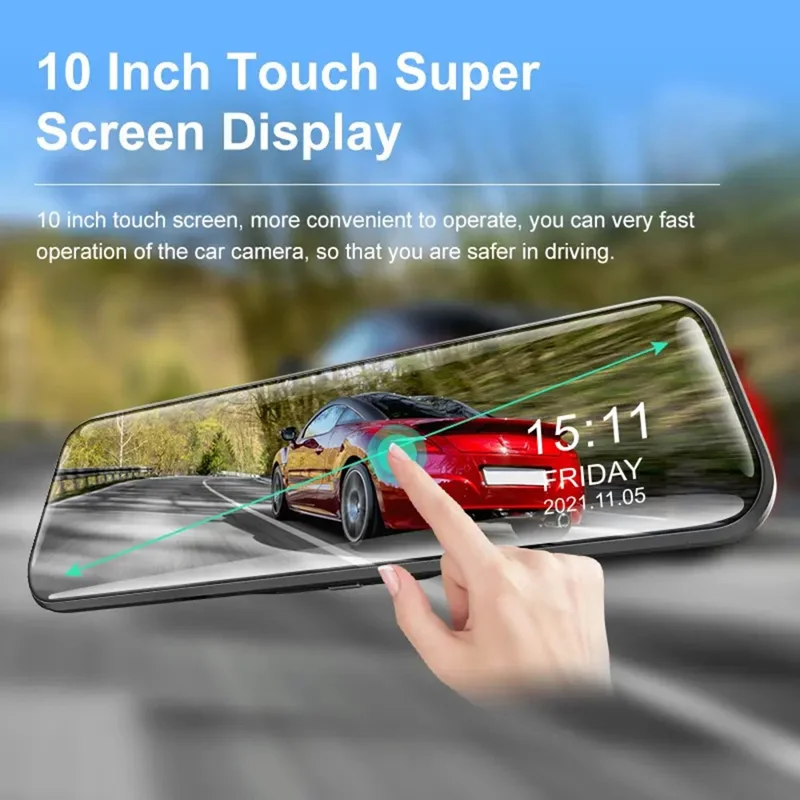 10 Zoll Vollbild-2K-Rückfahrkamera mit WLAN-Dashcam, Doppellinse und Rückfahrhilfe, inklusive 32GB Speicherkarte