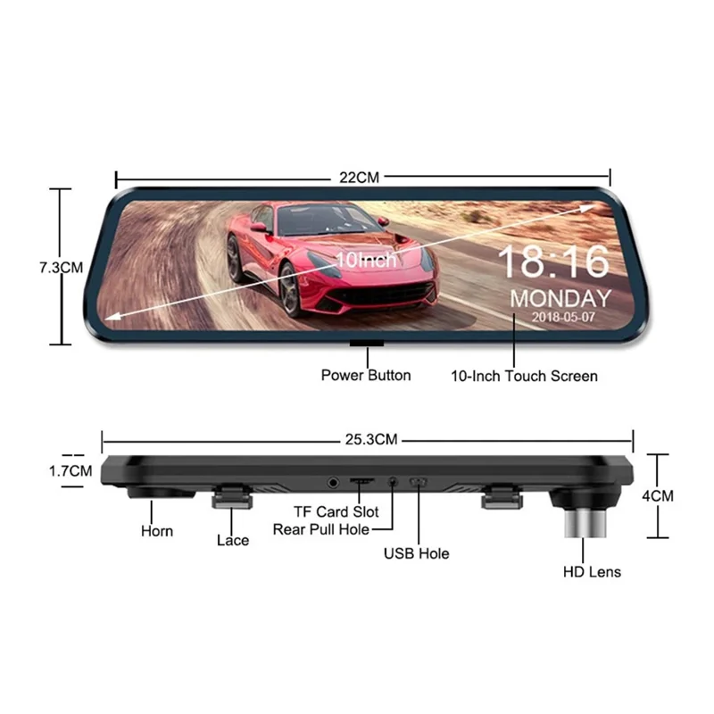 10 Zoll Vollbild-2K-Rückfahrkamera mit WLAN, Dual-Objektiv und Rückfahrhilfe, mit 64 GB Speicherkarte